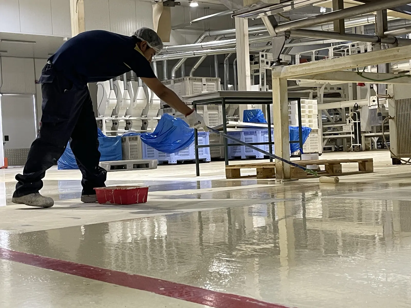 Pintura epóxica industrial aplicada en piso de planta